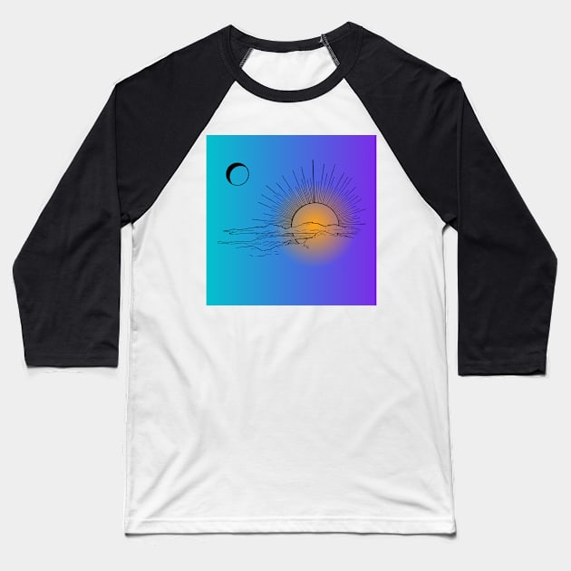 Teal Moon Purple Sun Baseball T-Shirt by MoonOverPines